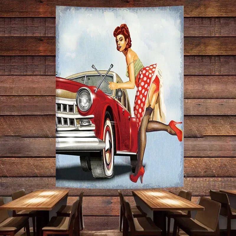 Auto Repair Shop Banners - Плакат-баннер для автосервиса: Винтажный стиль, девушка