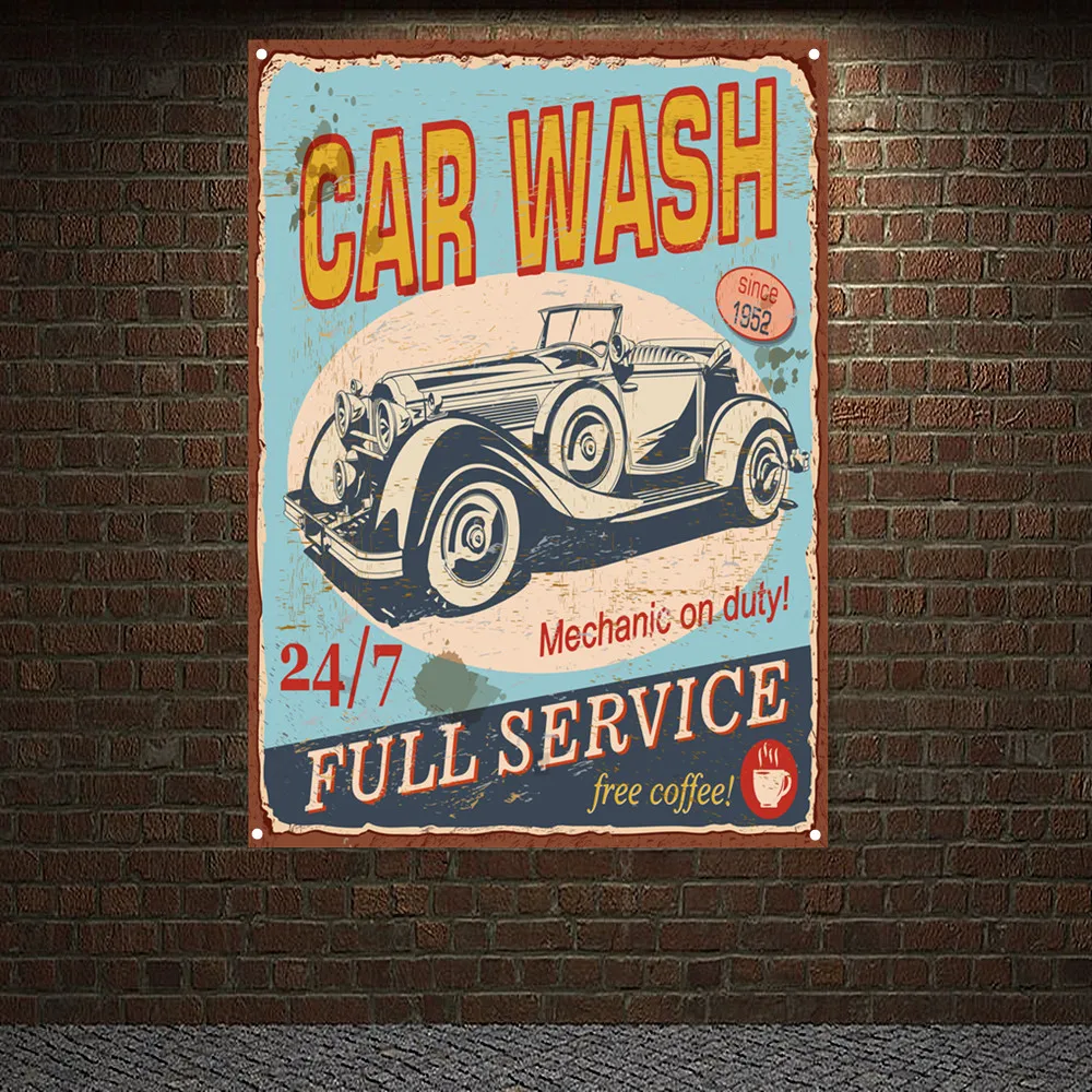 Auto Repair Shop Banners - Винтажный автомобильный мыть, полный сервис, постер,