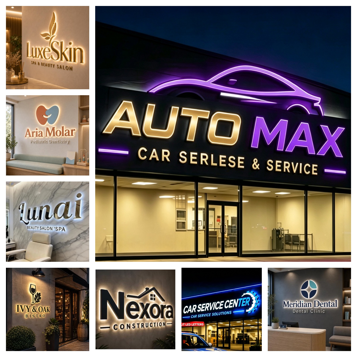 3D-вывеска с индивидуальной LE – обзор и цена Auto Repair Shop Logo Design
